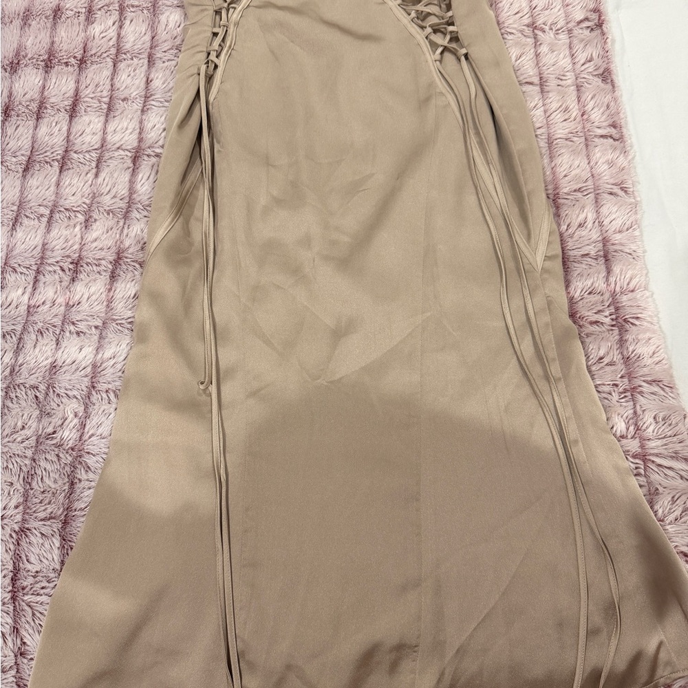 House of CB Satin Taupe Corset Top with Lace-Up Details - Picture 9 of 12